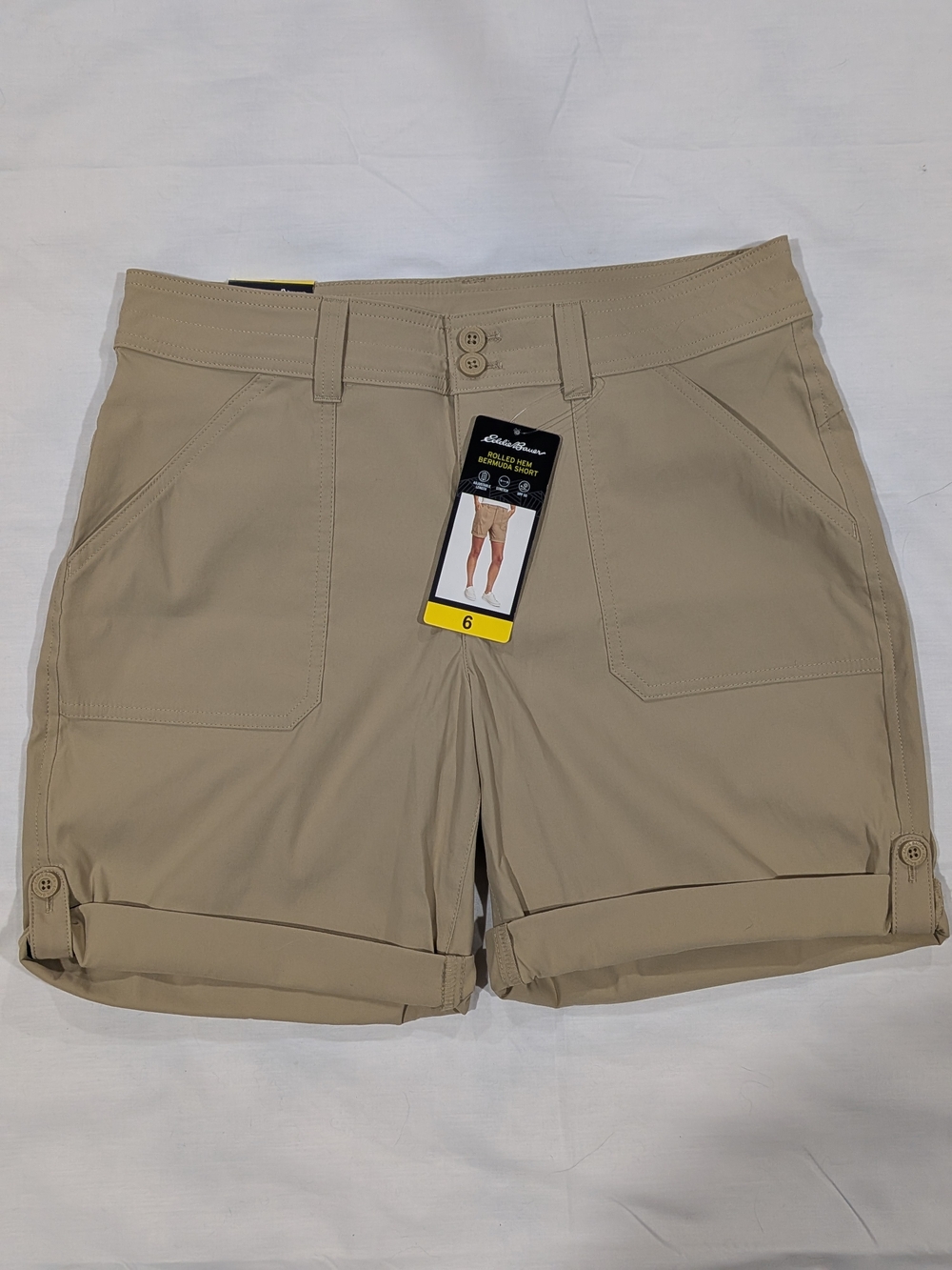 NWT Eddie Bauer Bermuda Short Rolled Hem Brown/Tan
